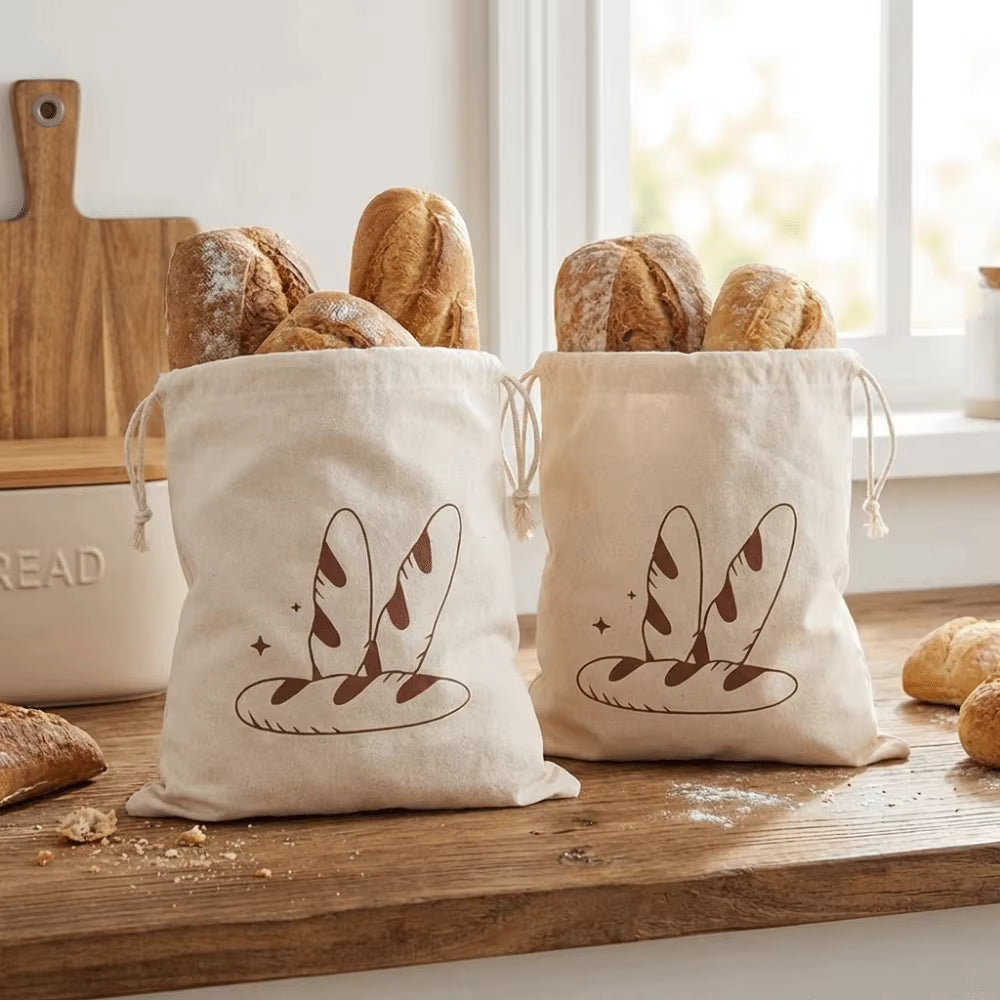 Chic Motif Drawstring Bread Storage Bag